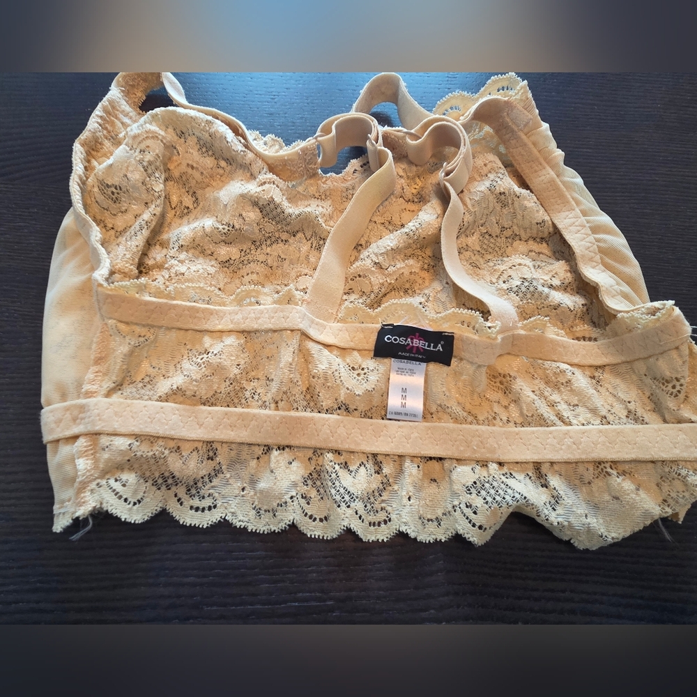 Cosabella ~ Italian Lace V-Neck Bralette ~ Nude ~ Adjustable Straps ~ Size M - Picture 7 of 7